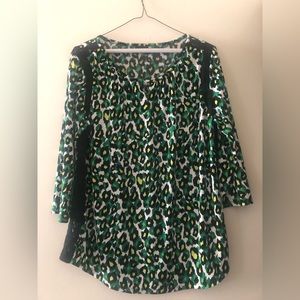 Chicos Brand Green Black and White Blouse Size XL